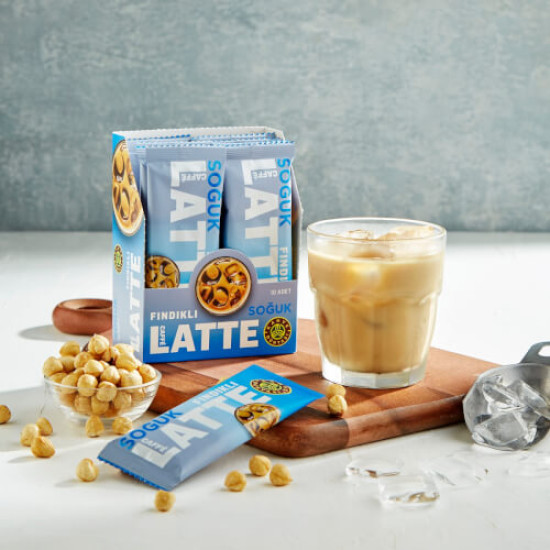 Cold latte coffee with hazelnut flavour 10 adverbs