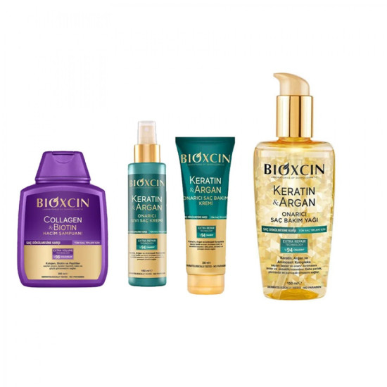 A range of Bioxin products with argan, keratin and iotin for hair