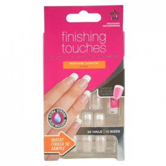 24pcs medium pink french manicure set with nail glue