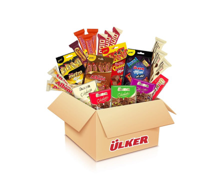 Yellow and red Ulker biscuit box, 23 pieces